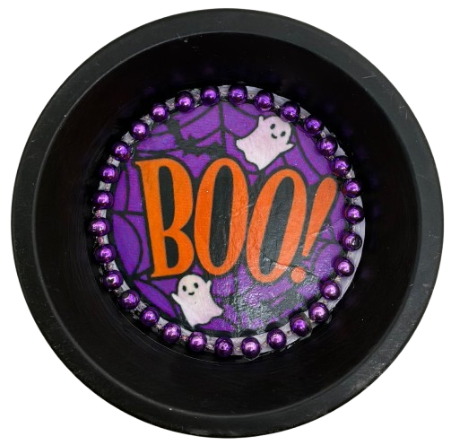 Mini Pie Pan Wall Art Handmade Hand Painted Decoupaged Wall Art Black BOO HALLOWEEN Decor Gift Idea &nbsp;- JAMsCraftCloset