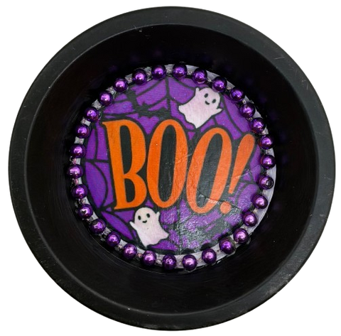 Mini Pie Pan Wall Art Handmade Hand Painted Decoupaged Wall Art Black BOO HALLOWEEN Decor Gift Idea &nbsp;- JAMsCraftCloset