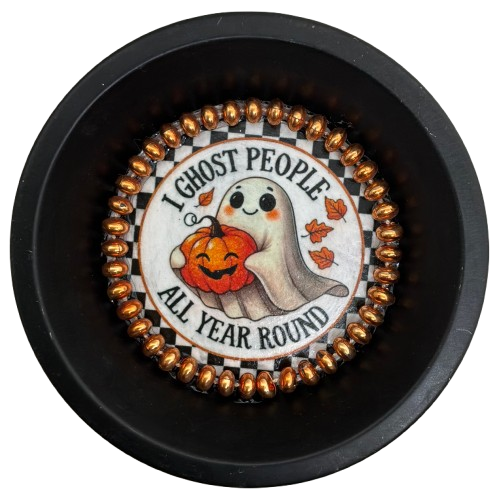 Mini Pie Pan Wall Art Handmade Hand Painted Decoupaged Wall Art Black I GHOST PEOPLE - HALLOWEEN Decor Gift Idea - JAMsCraftCloset