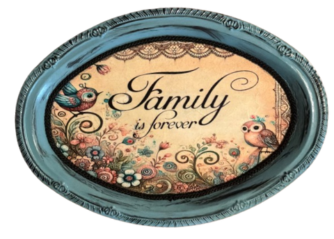 SMALL METAL AQUA OVAL TRAY Farmhouse Country Home Decor FAMILY IS FOREVER Wall Art Cottage Chic Bar Decor Victorian Decor Handmade Gift Idea &nbsp;- JAMsCraftCloset