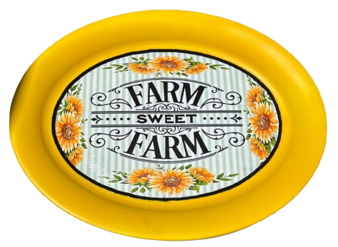 Hard Plastic OVAL TRAY BOLD YELLOW Farmhouse Country FARM SWEET FARM SUNFLOWERS Wall Art Cottage Chic Kitchen Home Decor Bar Decor Victorian Decor Handmade Decoupaged Gift Idea &nbsp;- JAMsCraftCloset