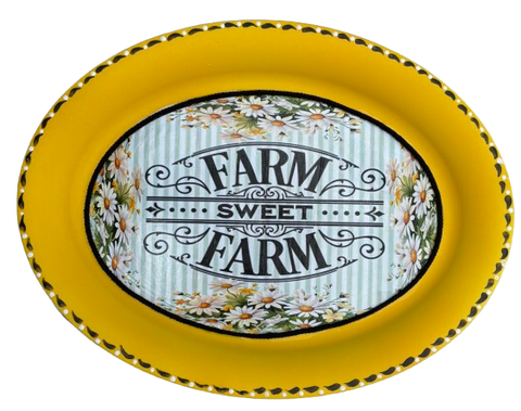 Hard Plastic OVAL TRAY BOLD YELLOW Farmhouse Country FARM SWEET FARM Wall Art Cottage Chic Kitchen Home Decor Bar Decor Victorian Decor Handmade Decoupaged Gift Idea &nbsp;- JAMsCraftCloset