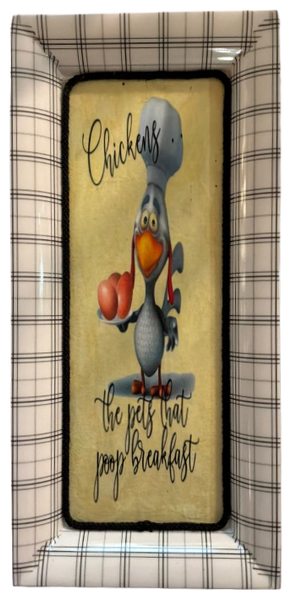 TRAY BLACK and WHITE PLAID Plastic Rectangle Decoupaged Upcycled Repurposed COUNTRY Theme CHICKENS POOP BREAKFAST Wall Art Shelf Sitter KITCHEN Decor Gift - JAMsCraftCloset