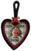 CAST IRON HEART SHAPED Frying Pan Skillet MINI Black KISS THE COOK Farmhouse Country KITCHEN Wall Art Decoupaged Repurposed Upcycled Gift Idea Crafters Delight - JAMsCraftCloset