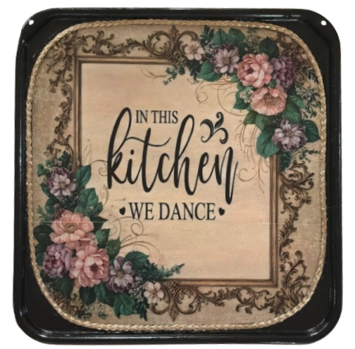 SQUARE METAL TRAY Kitchen Wall Art Shelf Sitter IN THIS KITCHEN WE DANCE Handmade Decoupage Upcycled Gift Idea - JAMsCraftCloset