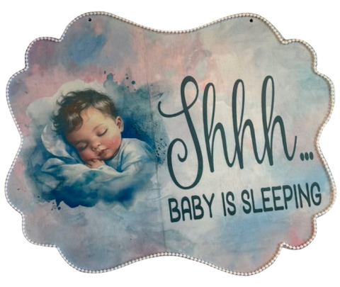 Large FANCY SHAPED Wooden Decoupaged NURSERY SIGN Farmhouse Country Wall Art BABY SLEEPING - BOY and GIRL Handmade BABY SHOWER Gift Idea Crafters Delight - JAMsCraftCloset