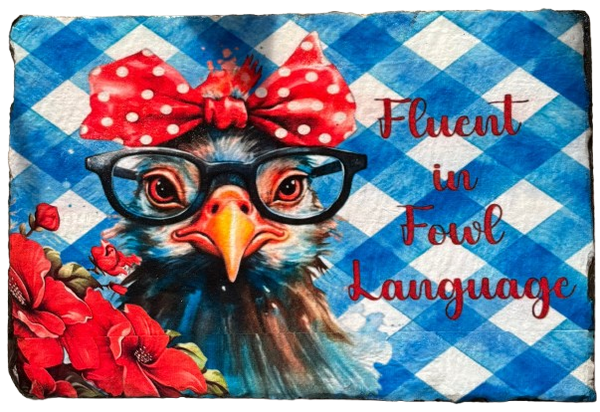 Antique Roof Slate Hand Painted DECOUPAGED - FLUENT IN FOWL LANGUAGE - WHIMSICAL HEN - Unique Country Farmhouse Wall Art Gift - JAMsCraftCloset