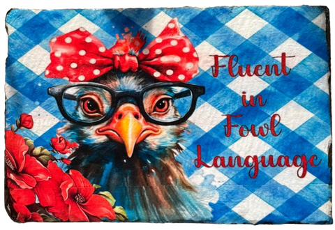 Antique Roof Slate Hand Painted DECOUPAGED - FLUENT IN FOWL LANGUAGE - WHIMSICAL HEN - Unique Country Farmhouse Wall Art Gift - JAMsCraftCloset