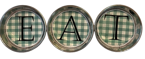 Metal MINI Cake Pan Round Silver E_A_T Kitchen Dining Room Wall Art Handmade Hand Painted DECOUPAGED Repurposed Upcycled Gift {{ JAMsCraftCloset }}