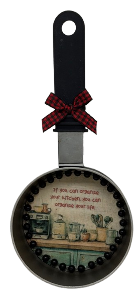 Metal Frying Pan MINI Black ORGANIZE KITCHEN - ORGANIZE LIFE Farmhouse Country KITCHEN Wall Art Handmade Hand Painted Decoupaged Repurposed Upcycled Gift Idea Crafters Delight {{ JAMsCraftCloset }}