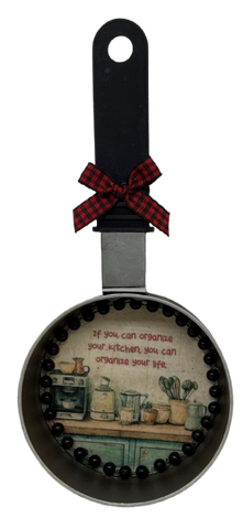 Metal Frying Pan MINI Black ORGANIZE KITCHEN - ORGANIZE LIFE Farmhouse Country KITCHEN Wall Art Handmade Hand Painted Decoupaged Repurposed Upcycled Gift Idea Crafters Delight {{ JAMsCraftCloset }}