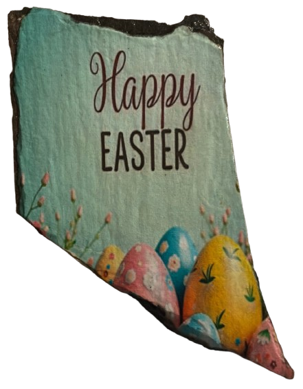 Antique West Virginia Roof Slate Decoupaged EASTER SLATE WALL ART Happy Easter Eggs - Handmade Unique EASTER Holiday Decoration Home Decor Gift - JAMsCraftCloset