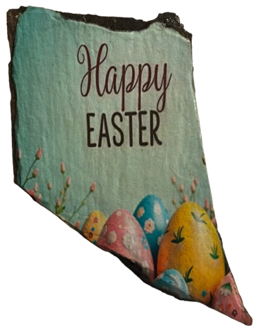 Antique West Virginia Roof Slate Decoupaged EASTER SLATE WALL ART Happy Easter Eggs - Handmade Unique EASTER Holiday Decoration Home Decor Gift - JAMsCraftCloset