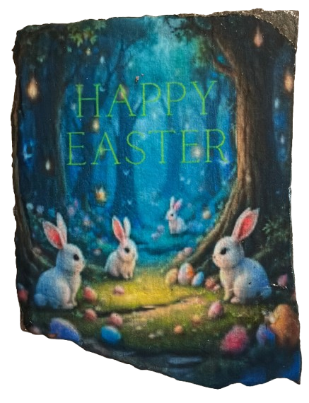 Antique West Virginia Roof Slate Decoupaged EASTER SLATE WALL ART Happy Easter Bunnies - Forest - Handmade Unique EASTER Holiday Decoration Home Decor Gift