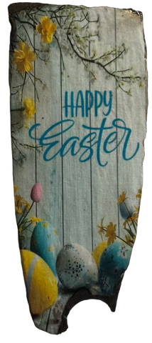 Antique West Virginia Roof Slate Decoupaged EASTER SLATE WALL ART Happy Easter Eggs Tulips Tree Yellow Flowers - Handmade Unique EASTER Holiday Decoration Home Decor Gift - JAMsCraftCloset