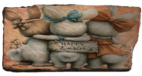 Antique West Virginia Roof Slate Decoupaged EASTER SLATE WALL ART 3 Bunnies Backs - Handmade Unique EASTER Holiday Decoration Home Decor Gift {{ JAMsCraftCloset }}