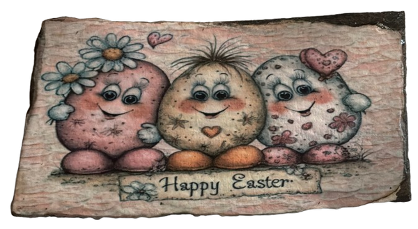 Antique West Virginia Roof Slate Decoupaged EASTER SLATE WALL ART Happy Easter - 3 Cute Eggs - Handmade Unique EASTER Holiday Decoration Home Decor Gift - JAMsCraftCloset