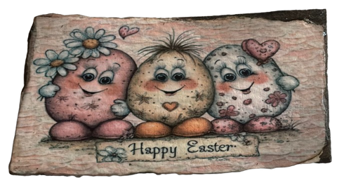 Antique West Virginia Roof Slate Decoupaged EASTER SLATE WALL ART Happy Easter - 3 Cute Eggs - Handmade Unique EASTER Holiday Decoration Home Decor Gift {{ JAMsCraftCloset }}