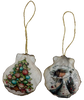 SCALLOP SEASHELL CHRISTMAS ORNAMENT- Set 1 BEACH COASTAL DECOR - Handmade Hand Painted DECOUPAGED Repurposed Upcycled Gift SET OF 2 Ornaments - JAMsCraftCloset