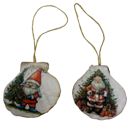 SCALLOP SEASHELL CHRISTMAS ORNAMENT- Set 4 BEACH COASTAL DECOR - Handmade Hand Painted DECOUPAGED Repurposed Upcycled Gift SET OF 2 Ornaments {{ JAMsCraftCloset }}