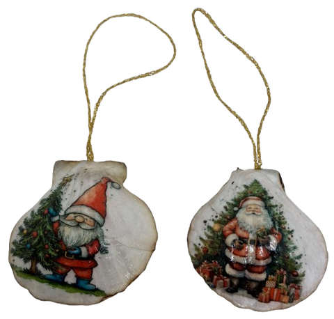 SCALLOP SEASHELL CHRISTMAS ORNAMENT- Set 4 BEACH COASTAL DECOR - Handmade Hand Painted DECOUPAGED Repurposed Upcycled Gift SET OF 2 Ornaments {{ JAMsCraftCloset }}
