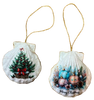 SCALLOP SEASHELL CHRISTMAS ORNAMENT- Set 10 BEACH COASTAL DECOR - Handmade Hand Painted DECOUPAGED Repurposed Upcycled Gift SET OF 2 Ornaments - JAMsCraftCloset