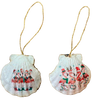 SCALLOP SEASHELL CHRISTMAS ORNAMENT- Shell FLAMINGO Christmas Ornaments SET 1 - BEACH COASTAL DECOR - Handmade Hand Painted DECOUPAGED Repurposed Upcycled Gift SET OF 2 Ornaments - JAMsCraftCloset