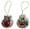 SCALLOP SEASHELL CHRISTMAS ORNAMENT- MICE Christmas Ornaments SET 2 - HOLIDAY DECOR - Handmade Hand Painted DECOUPAGED Repurposed Upcycled Gift SET OF 2 Ornaments - JAMsCraftCloset