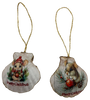 SCALLOP SEASHELL CHRISTMAS ORNAMENT- MICE Christmas Ornaments SET 1 - HOLIDAY DECOR - Handmade Hand Painted DECOUPAGED Repurposed Upcycled Gift SET OF 2 Ornaments - JAMsCraftCloset