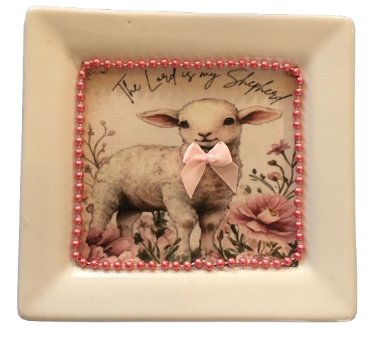 Heavy Ceramic Square Dish Wall Art EASTER Lamb With Bow Home Decor Nursery Decor Handmade Decor Gift Idea &nbsp;- JAMsCraftCloset