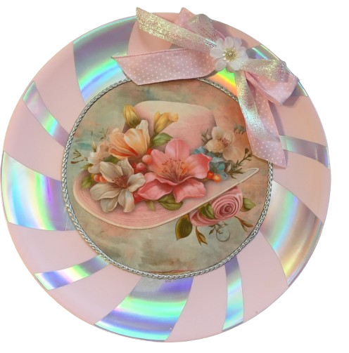Plastic Round Pink and Silver TRAY Farmhouse Country Easter Decor VINTAGE EASTER BONNET Wall Art HAPPY EASTER Cottage Chic Victorian Decor Handmade Gift Idea &nbsp;- JAMsCraftCloset