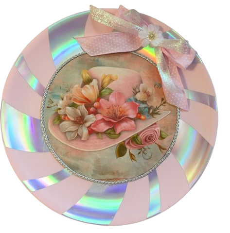 Plastic Round Pink and Silver TRAY Farmhouse Country Easter Decor VINTAGE EASTER BONNET Wall Art HAPPY EASTER Cottage Chic Victorian Decor Handmade Gift Idea &nbsp;- JAMsCraftCloset