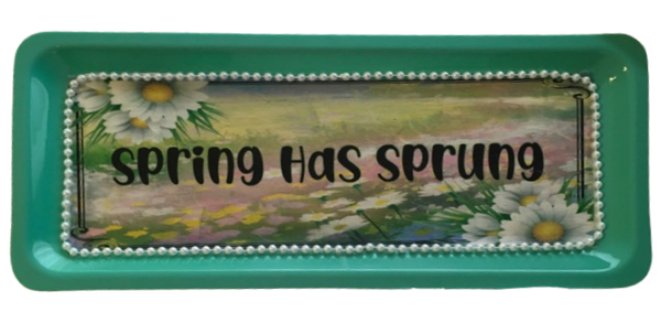 TRAY GREEN Plastic Rectangle Decoupaged Hand Painted Upcycled Repurposed Wall Art SPRING HAS SPRUNG Home Decor Decor Wall Art Gift - JAMsCraftCloset
