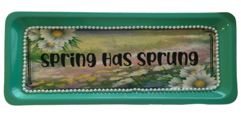 TRAY GREEN Plastic Rectangle Decoupaged Hand Painted Upcycled Repurposed Wall Art SPRING HAS SPRUNG Home Decor Decor Wall Art Gift - JAMsCraftCloset