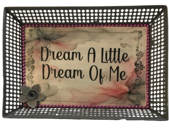 TRAY GRAY METAL Rectangle Decoupaged Hand Painted Upcycled Repurposed Wall Art DREAM A LITTLE DREAM OF ME Home Decor Decor LOVE Wall Art Gift - JAMsCraftCloset