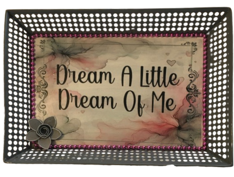 TRAY GRAY METAL Rectangle Decoupaged Hand Painted Upcycled Repurposed Wall Art DREAM A LITTLE DREAM OF ME Home Decor Decor LOVE Wall Art Gift - JAMsCraftCloset