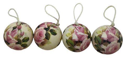 Ornament Vintage PINK ROSES Made in China Christmas SET OF 4 Gift Idea Tree Decoration - JAMsCraftCloset