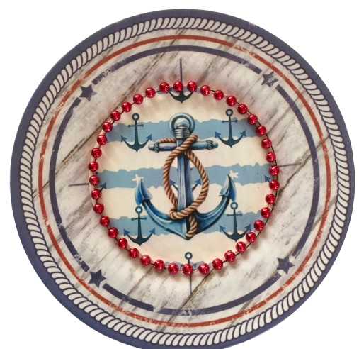 Hard Plastic PLATE Round ANCHOR AND ROPE Nautical Decor Boat Decor Cabin Cruiser Decor Lake House Beach House Handmade Decoupaged Repurposed Upcycled Gift Idea - JAMsCraftCloset