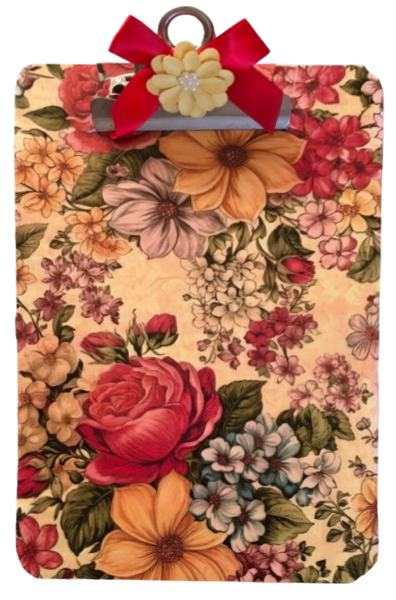 Clipboard Vintage Upcycled Handcrafted Shabby Chic Red Yellow Blue Floral Print Design Gift Idea Unique {{ JAMsCraftCloset }}