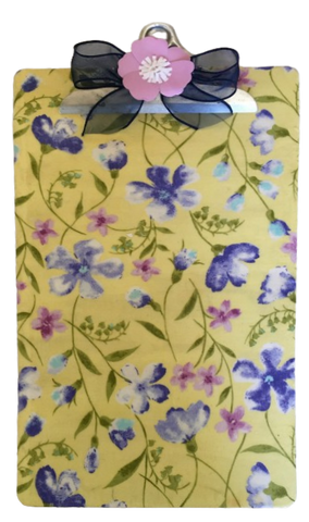 Clipboard Vintage Upcycled Handcrafted Shabby Chic Yellow With Blue and Purple Flowers FABRIC Design Gift Idea Unique Unique for Teacher, Secretary, or Student - JAMsCraftCloset