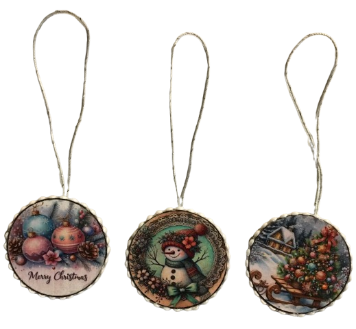 ROUND Wood Decoupaged SNOWMAN TREE Ornaments Handmade Christmas Ornament Package Decor WINTER Decor Gift Idea Home Decor Unique SET OF 3 - JAMsCraftCloset