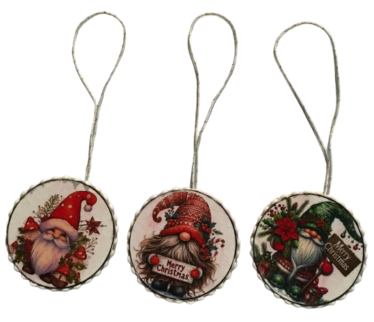 ROUND Wood Decoupaged GNOMES Ornaments Handmade Christmas Ornament Package Decor WINTER Decor Gift Idea Home Decor Unique SET OF 3 - JAMsCraftCloset