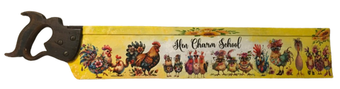 Decoupaged Vintage Hand Saw HEN CHARM SCHOOL Country Hens Chickens Whimsical Wall Art Home Decor Farmhouse Decor Gift Idea - JAMsCraftCloset
