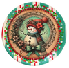 TRAY RED AQUA TEAL PLASTIC ROUND Decoupaged Hand Painted Upcycled Repurposed Wall Art SNOWMAN Home Decor Christmas Wall Art Shelf Sitter Gift - JAMsCraftCloset