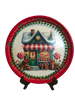 TRAY RED GREEN PLASTIC ROUND Decoupaged Hand Painted Upcycled Repurposed Wall Art CHRISTMAS LOLLIPOP HOUSE Home Decor Christmas Wall Art Shelf Sitter Gift - JAMsCraftCloset