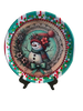 TRAY RED AQUA TEAL PLASTIC ROUND Decoupaged Hand Painted Upcycled Repurposed Wall Art SNOWMAN Home Decor Christmas Wall Art Shelf Sitter Gift - JAMsCraftCloset