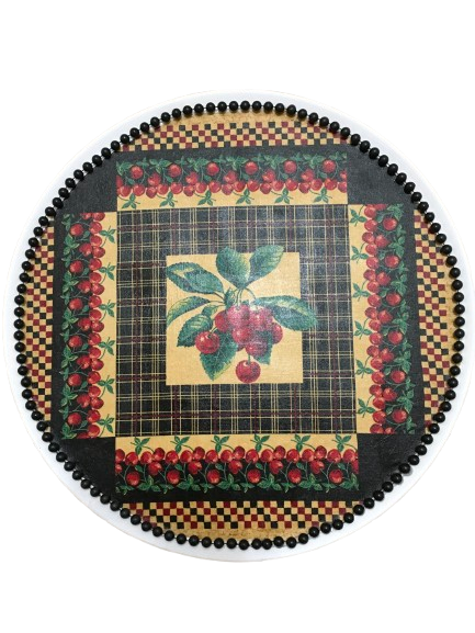 Pizza Pan DECOUPAGED FABRIC CHERRIES ON GIANT PIZZA PAN Farmhouse Country Home Decor KITCHEN Wall Art Handmade Hand Painted Repurposed Upcycled Gift Idea - JAMsCraftCloset