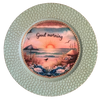 PLATE CHARGER TEAL AQUA PLASTIC ROUND DECOUPAGED Upcycled Repurposed Wall Art or Shelf Sitter GOOD MORNING - BEACH SCENE Home Coffee Bar KITCHEN Bathroom Decor Gift WEDDING - JAMsCraftCloset