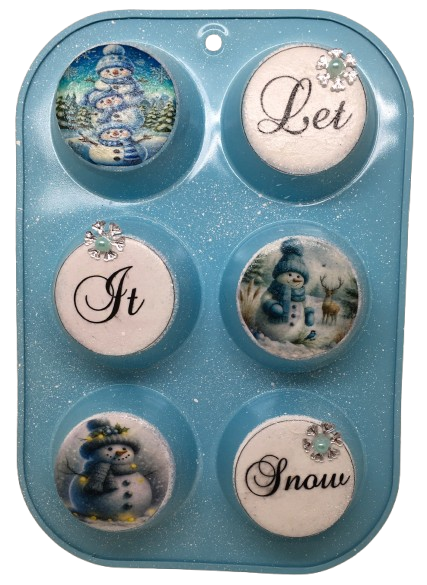 Rectangle MUFFIN Tin Small Repurposed-Upcycled BLUE LET IT SNOW Christmas Decor Holiday Decor Country Farmhouse Home Decor Wall Art Shelf Sitter Handmade Hand Painted Gift Idea - JAMsCraftCloset