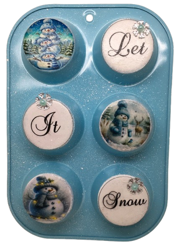 Rectangle MUFFIN Tin Small Repurposed-Upcycled BLUE LET IT SNOW Christmas Decor Holiday Decor Country Farmhouse Home Decor Wall Art Shelf Sitter Handmade Hand Painted Gift Idea - JAMsCraftCloset